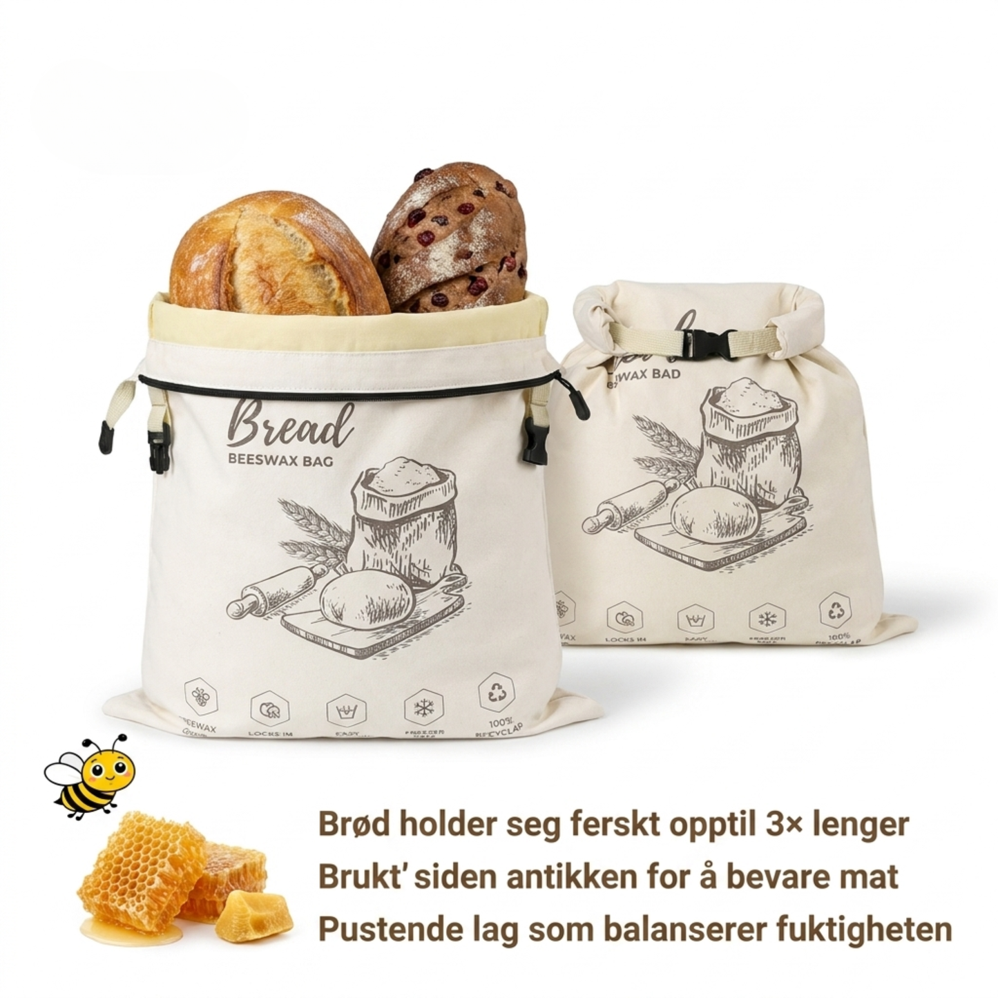 Økologisk bivoks brødpose – 100% bomull